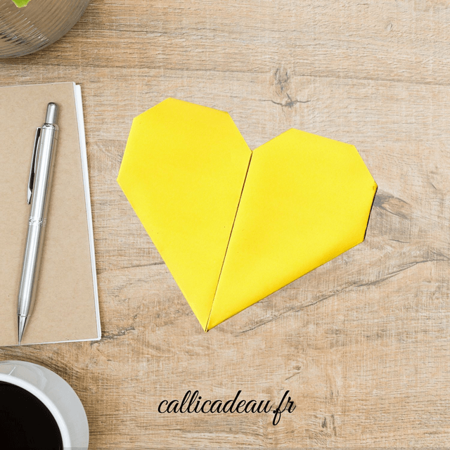 Origami Cœur Jaune | Pochette Fait Main